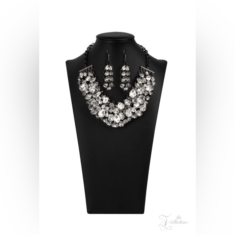 Hematite and White Rhinestone Necklace Set NWT - Ambitious Zi Collection